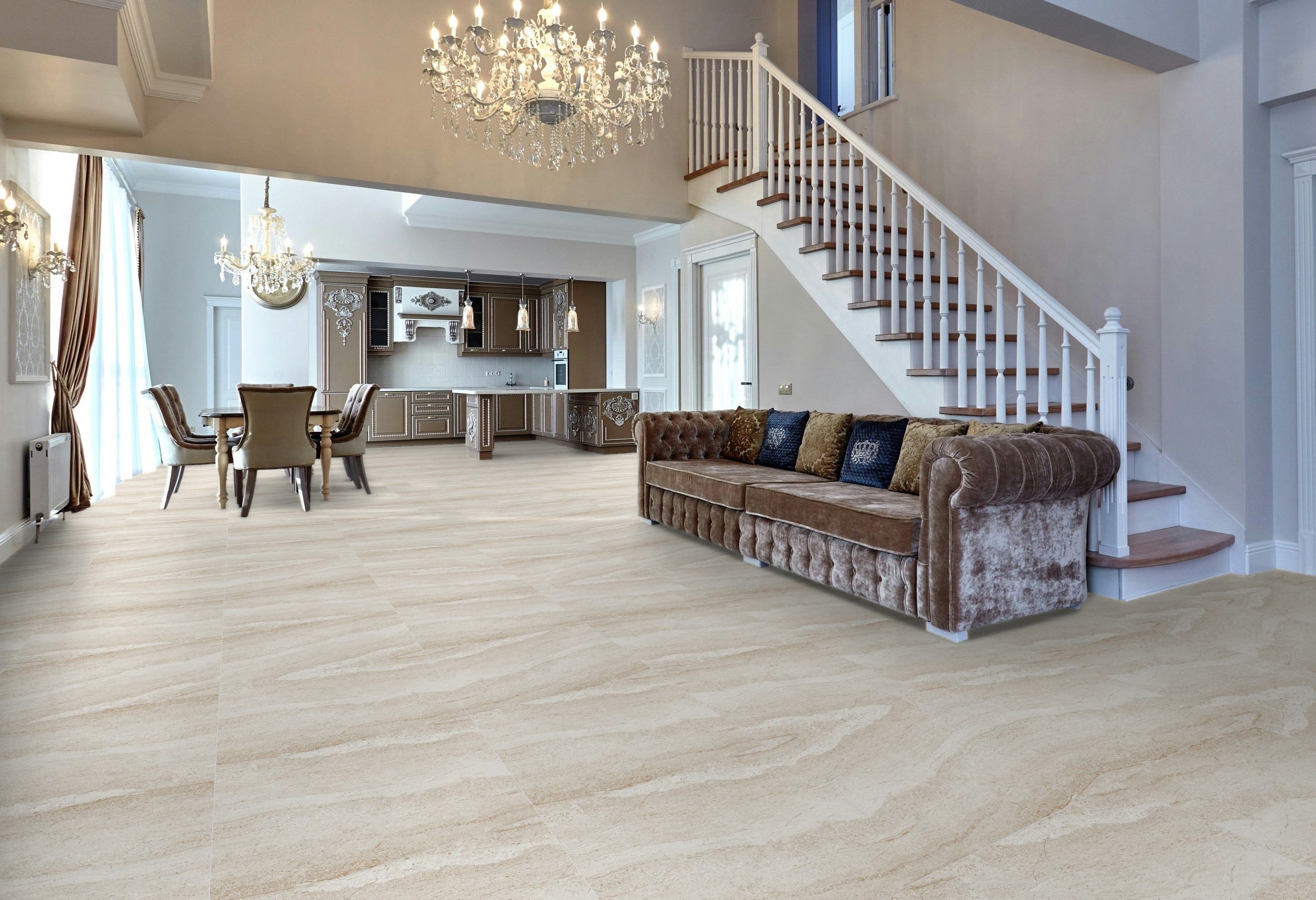 Dyna Pearl Floor Tile Marble Light Brown Glossy Porcelain Colours Effect QUTONE 60X60CM image 28244