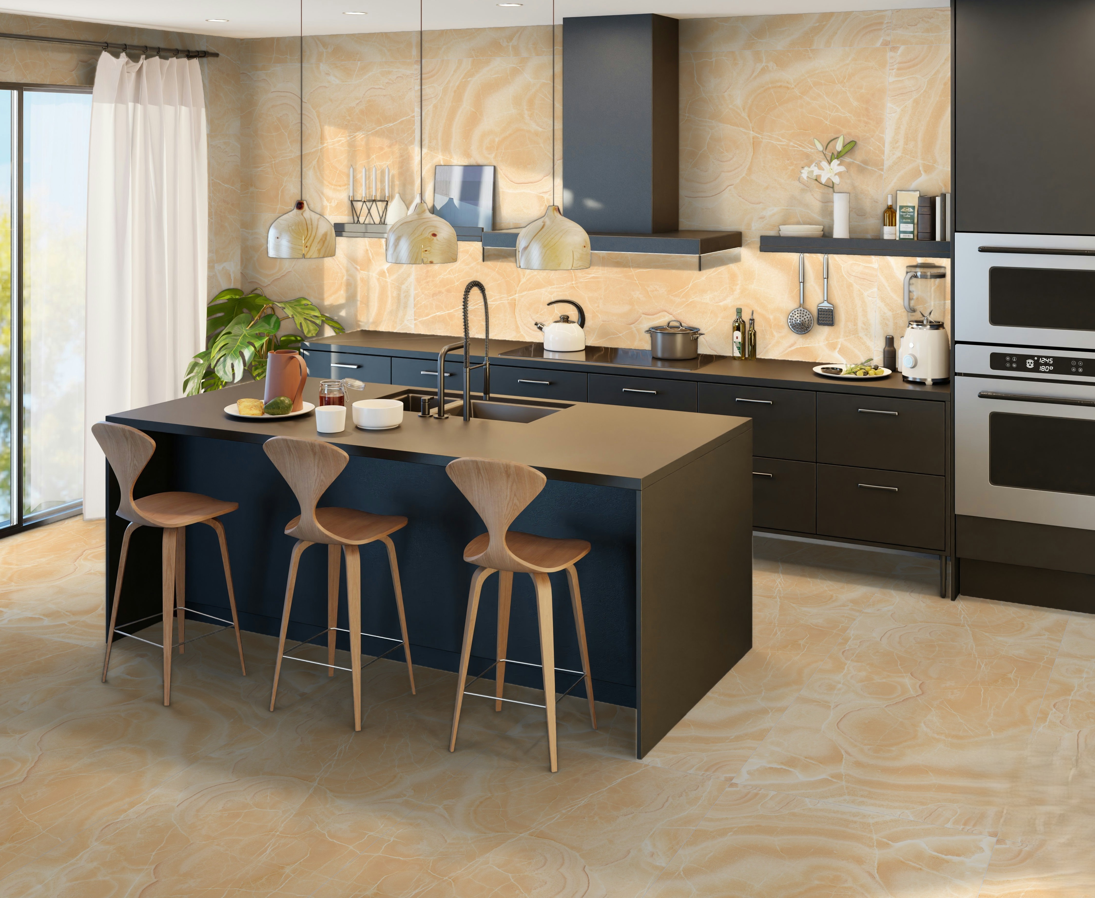 Honey Onix Glossy Porcelain Tile Marble Yellow Wall and Floor Slabs Colours Effect QUTONE 80X240CM image 28211