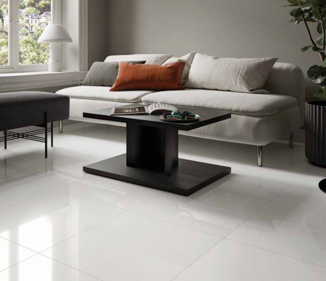 Unicolor White Wall and Floor Tiles Glossy Porcelain Colours Effect RAK 60X60CM image 24352