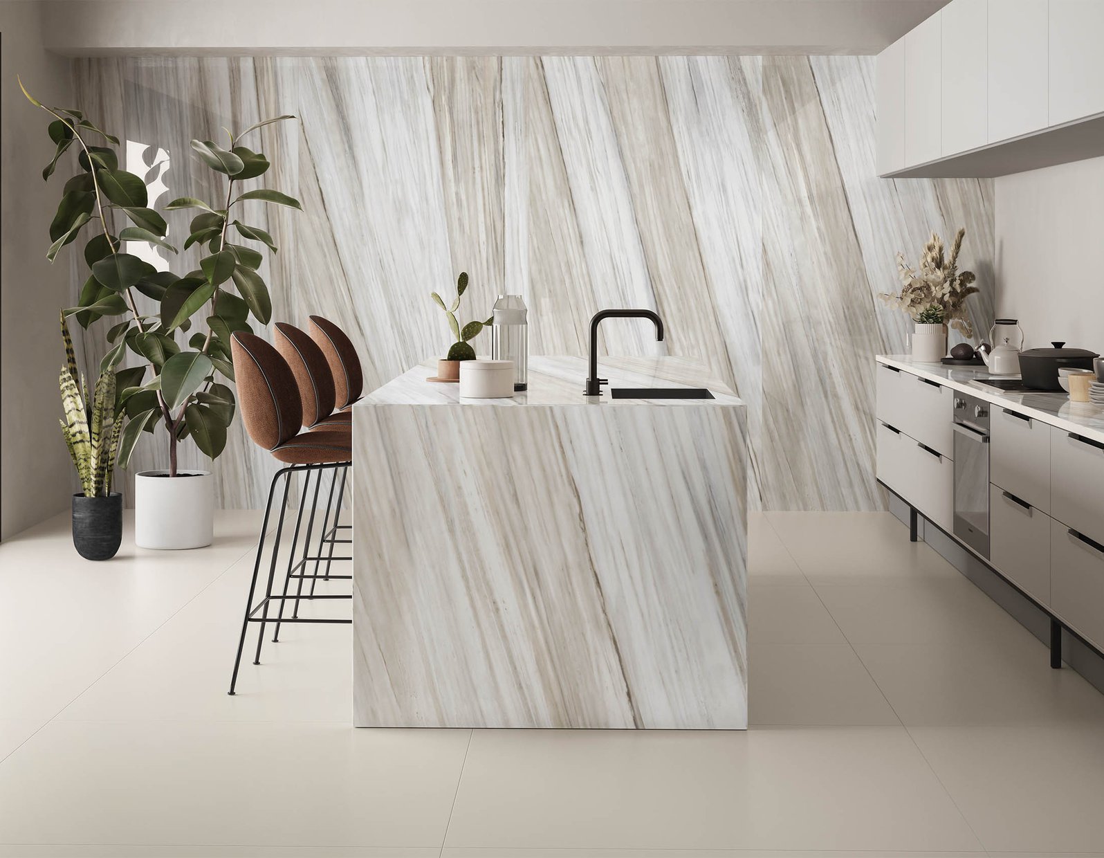 Palissandro Ivory Wall and Floor Tiles Lappato Porcelain Marble Effect RAK 60X120CM image 21844