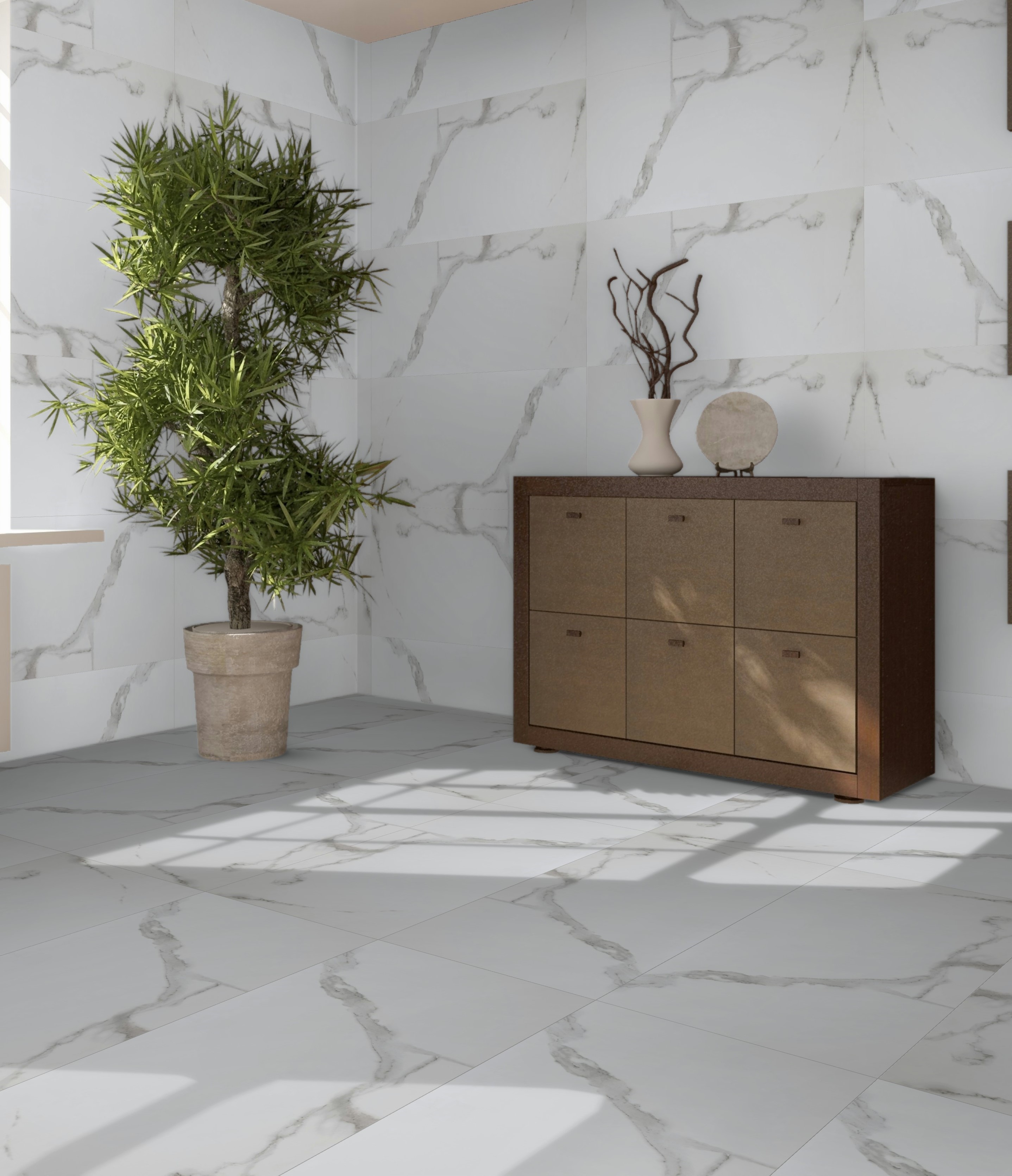 Statuario Venato White Wall and Floor Tiles Polished Porcelain Marble Effect RAK 60X120CM image 24664