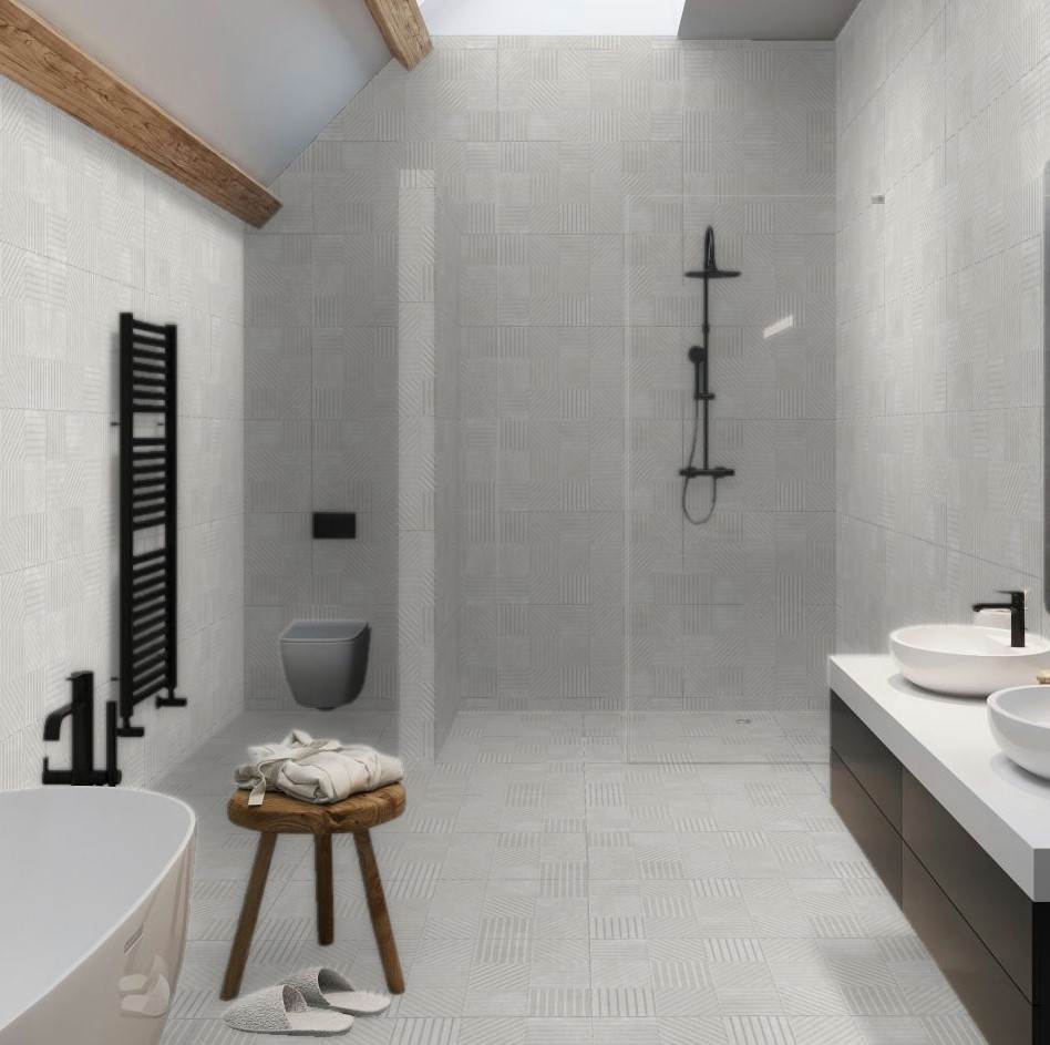 Rev. Rockwell Tak Blanco White Wall and Floor Tiles Matt Porcelain Texture Effect SALONI 45X90CM image 24949