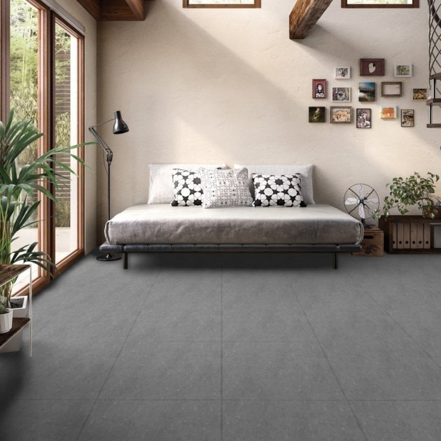 Lounge Anthracite Wall and Floor Tiles Glossy Porcelain Concrete Effect RAK 60X60CM image 21227