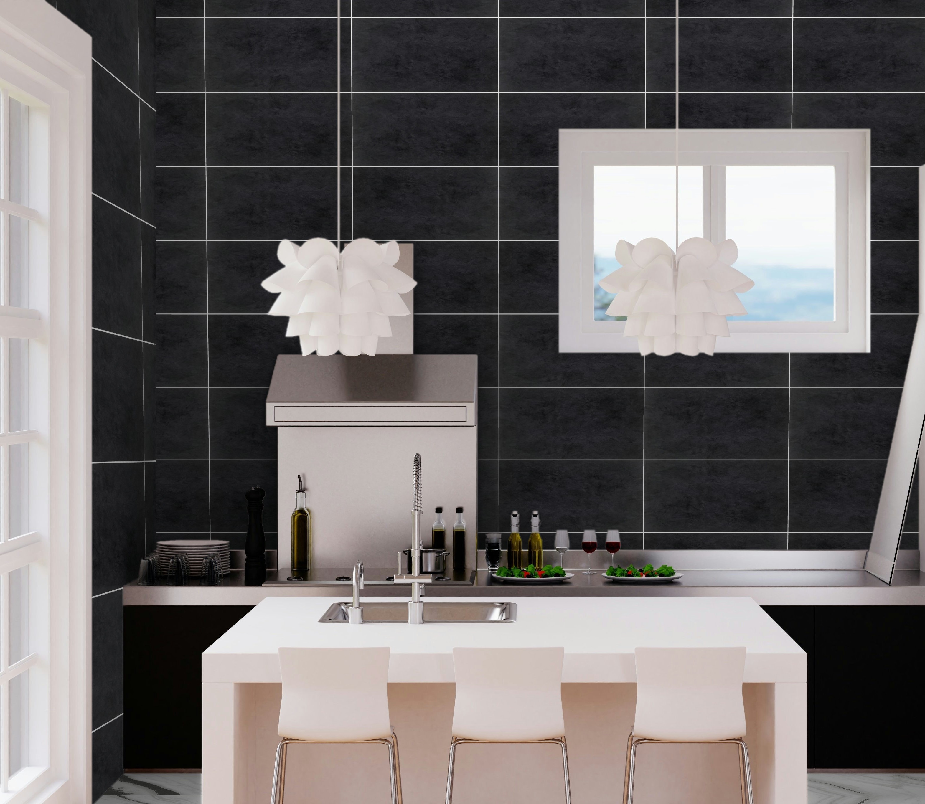 Habitat Nero Flowers Black Wall and Floor Tiles Matt Porcelain Concrete Effect BATIK 30X60CM image 19798