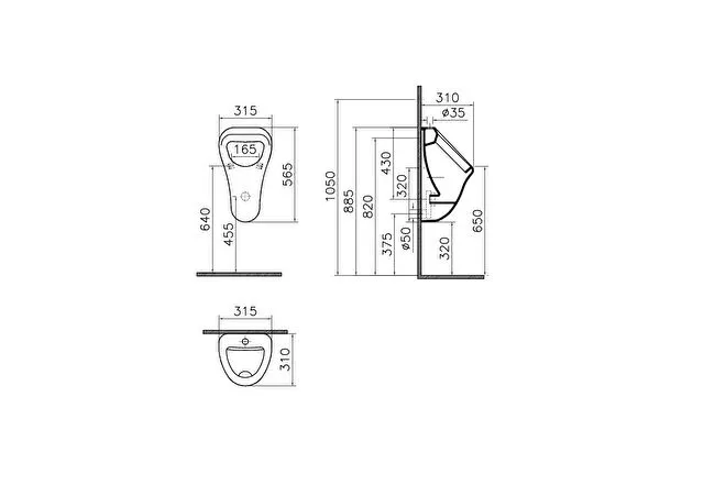 وعاء مبولة معلق على الحائط ابيض اس20 measurement