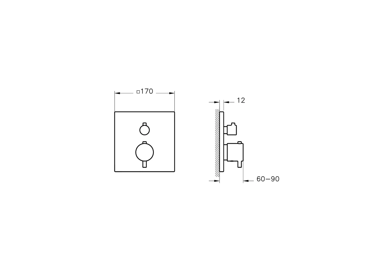 Shower Mixer Chrome Root Square measurement