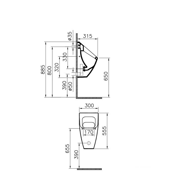 وعاء مبولة معلق على الحائط ابيض measurement