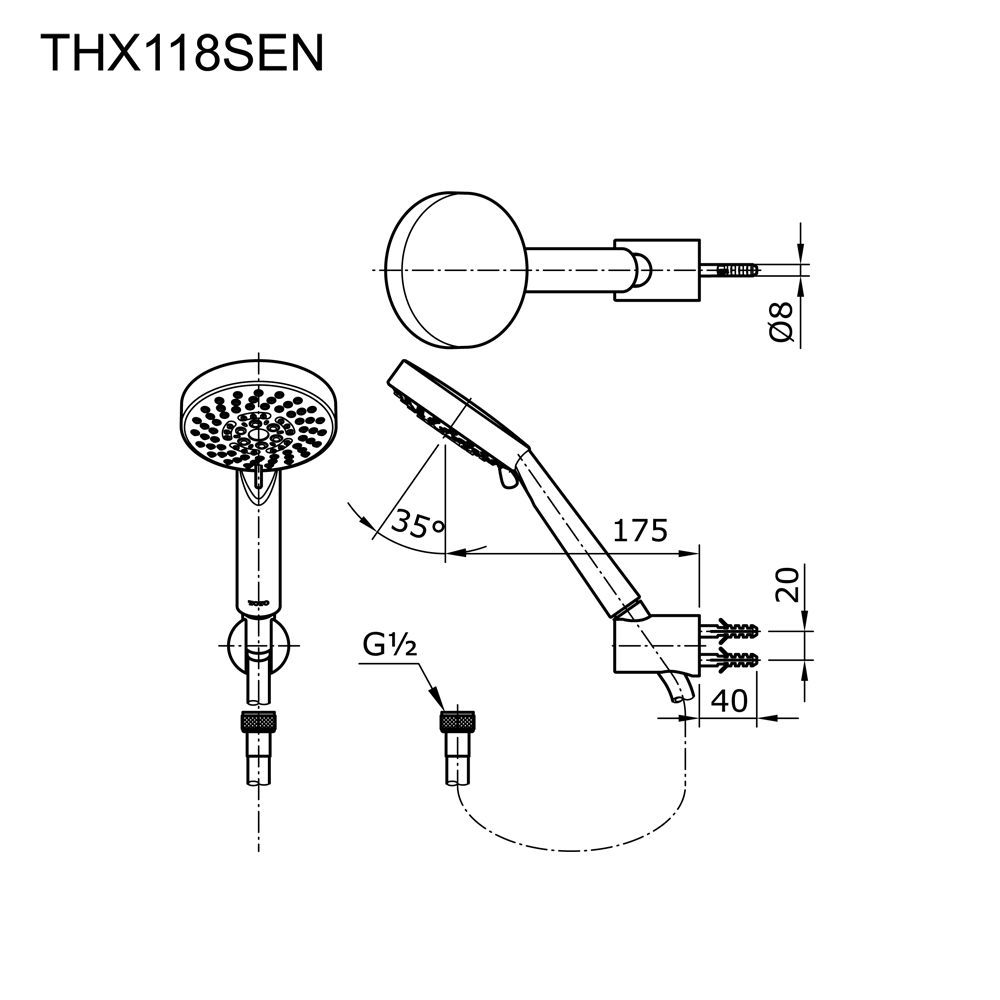 Hand Shower Set Brushed Rose Gold Ego Series measurement