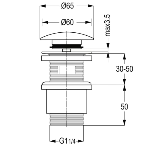 Pop-Up Waste Matt Black measurement