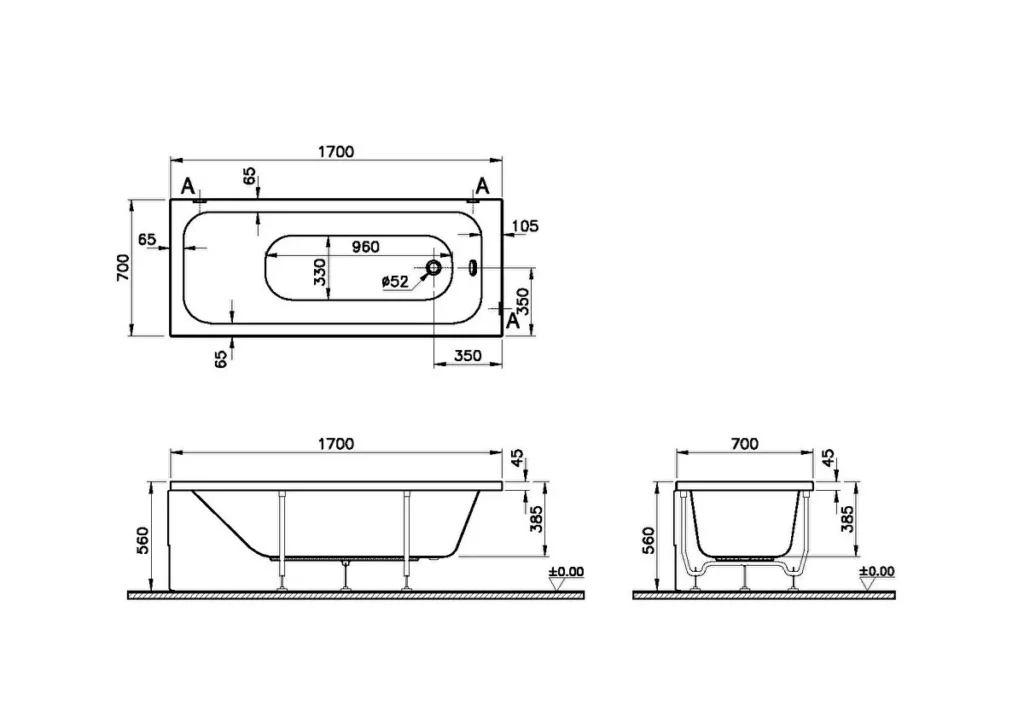 Built in Bathtubs White measurement
