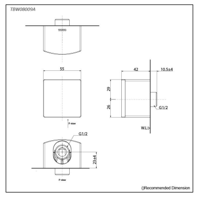 Wall Outlet w/o Shower Hanger measurement