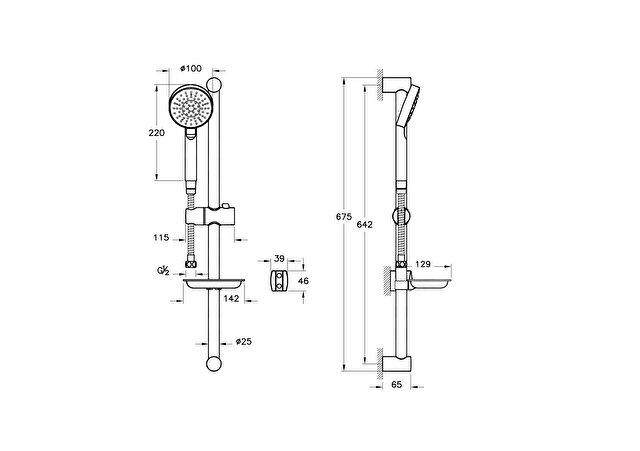 Hand Shower Set Chrome measurement