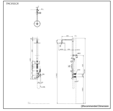 Thermostat Shower Tower Nickel Chrome measurement