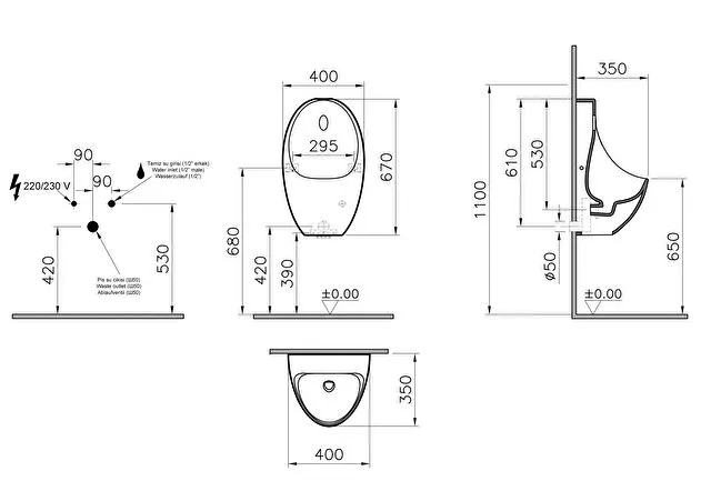 وعاء مبولة معلق على الحائط ابيض اركيتيكتا measurement