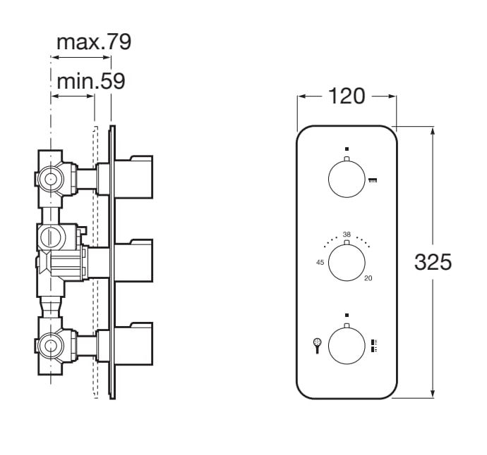 Thermostatic Shower Mixer Chrome Puzzle measurement