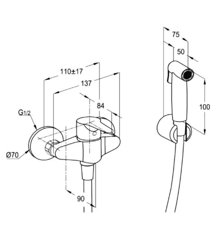 Bidet Spray Mixer Brushed Bronze Kludi Breeze measurement