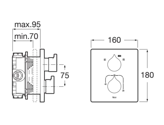 Built-in thermostatic bath-shower mixer with automatic diverter and 2 outlets measurement