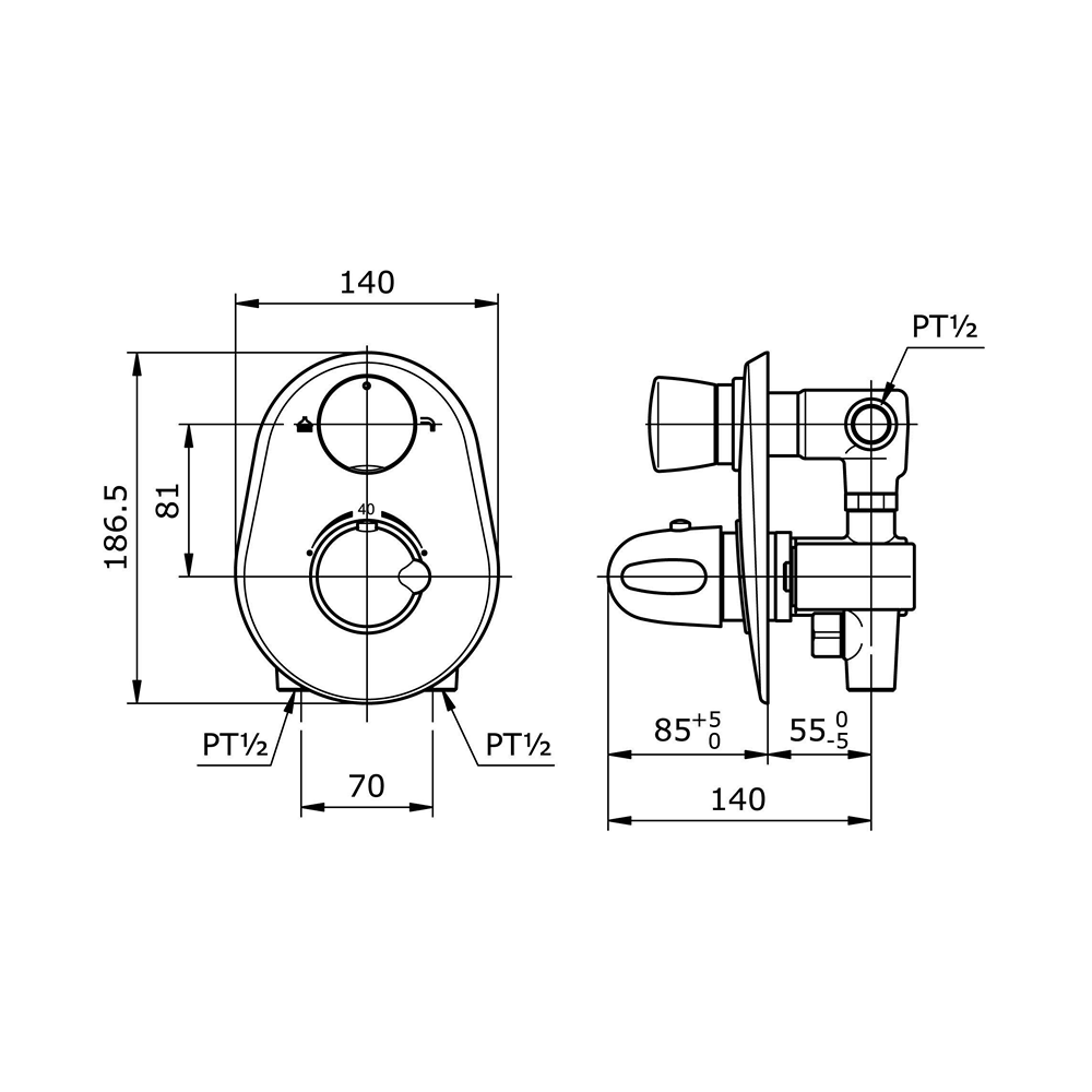 Thermostat Bath & Shower Mixer measurement