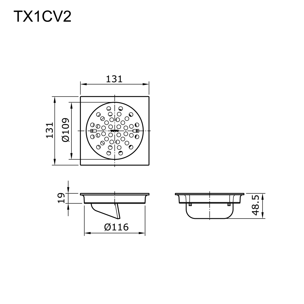 Floor Drain - Brushed Graphite measurement