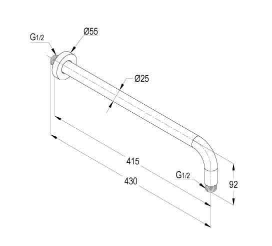 Shower Arm Brushed Graphite Kludi-A-QA measurement