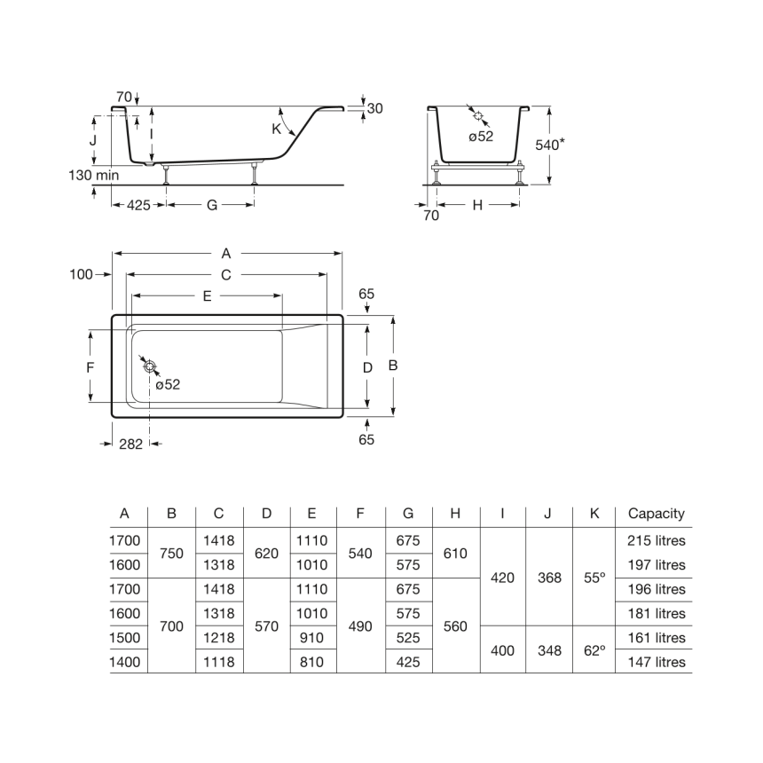 Built in Bathtubs White Easy measurement
