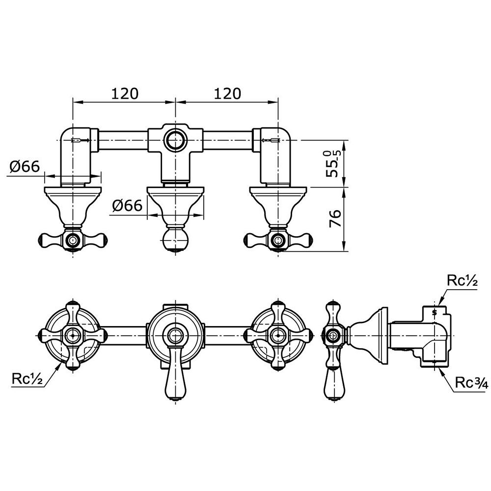 Exposed Shower Mixers Chrome Curio measurement