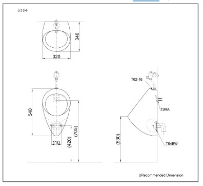 وعاء مبولة معلق على الحائط ابيض measurement
