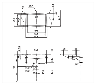 Under Counter Wash Basin measurement