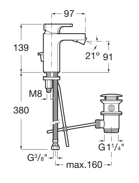 Bidet Mixer Chrome L90 measurement