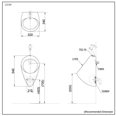 وعاء مبولة معلق على الحائط ابيض measurement