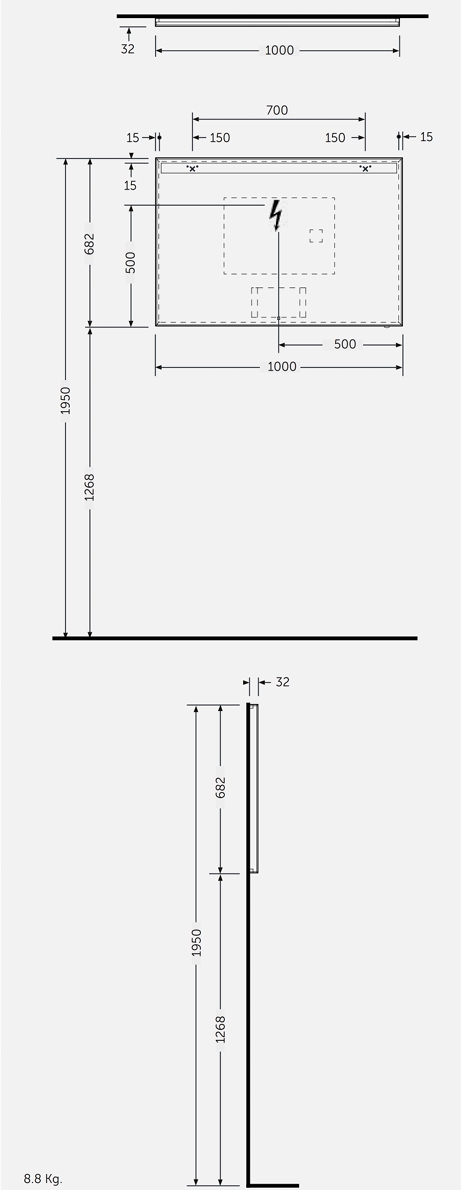 Illuminated Mirror Rak-Joy Uno measurement