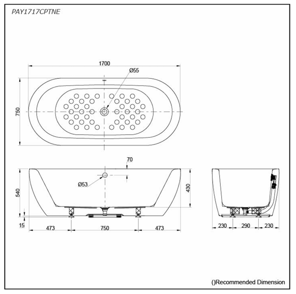 Freestanding Bathtub measurement