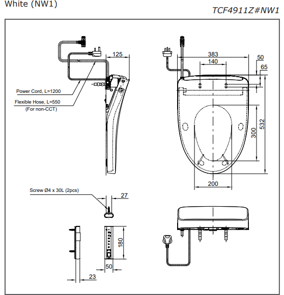 TOTO Washlet S7 SMART WC Cover measurement