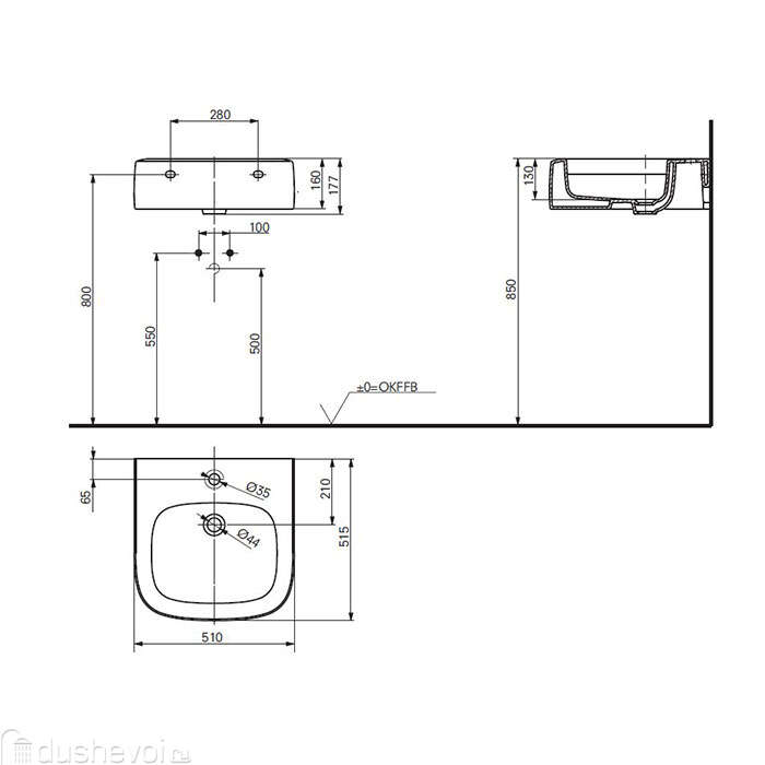 Full Pedestal Wash Basin White measurement