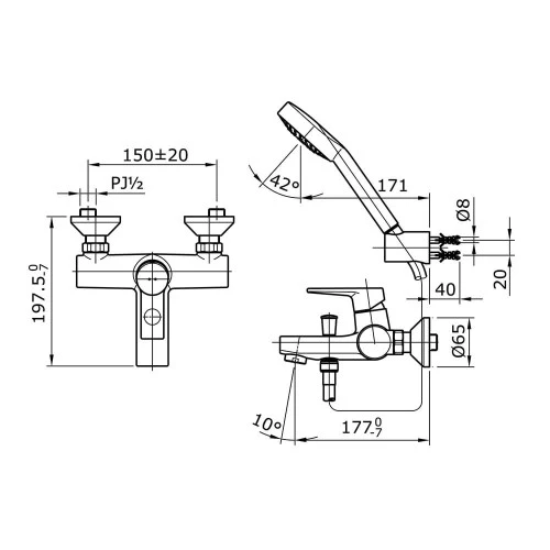 Bath & Shower Set measurement
